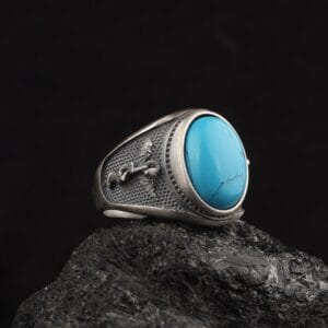 caduceus ring with blue turquoise gemstone