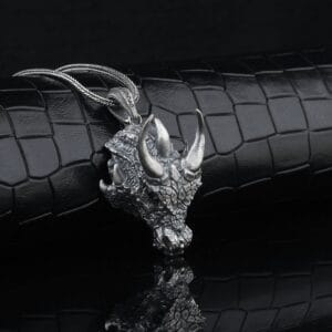 dragon necklace is a sterling silver jewelry piece that shaped as a head of the mystical creature of dragon