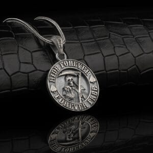 grim reaper biker necklace is a round sterling silver jewelry that has spiritual and religious sides.