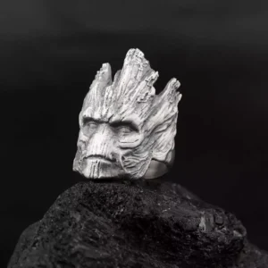 groot ring guardians of the galaxy. sterling silver tree shaped product inspired by marvel superhero.