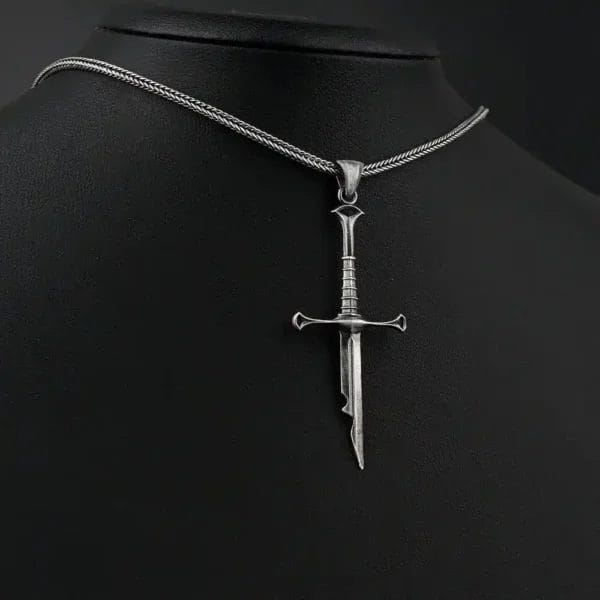 sword of elendil,narsil, displayed on neck of mannequin